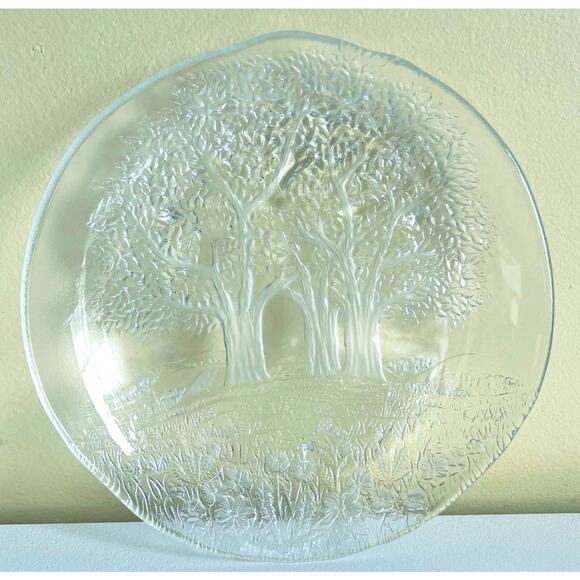 Vtg Glass KOSTA BODA Swedish Handcrafted Etched Plates Salad Tree Flowers Plate - Picture 2 of 8